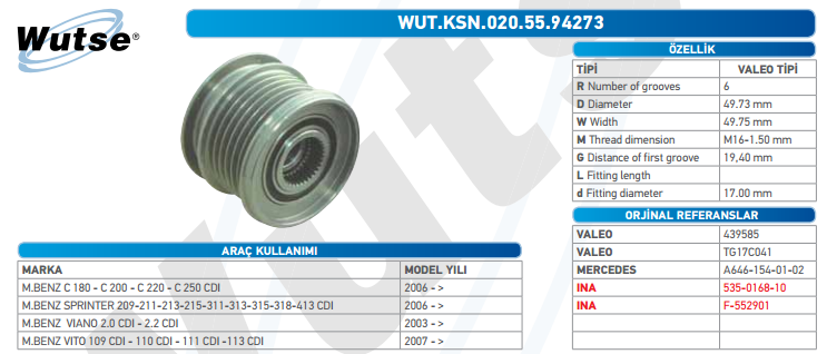 ALTERNATÖR KASNAĞI (VALEO TİPİ) M.BENZ C180-200-220-250