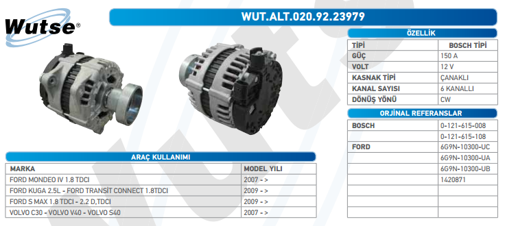 ALTERNATÖR 12V (BOSCH TİPİ) 150A MONDEO IV/VOLVO C30-V40-S