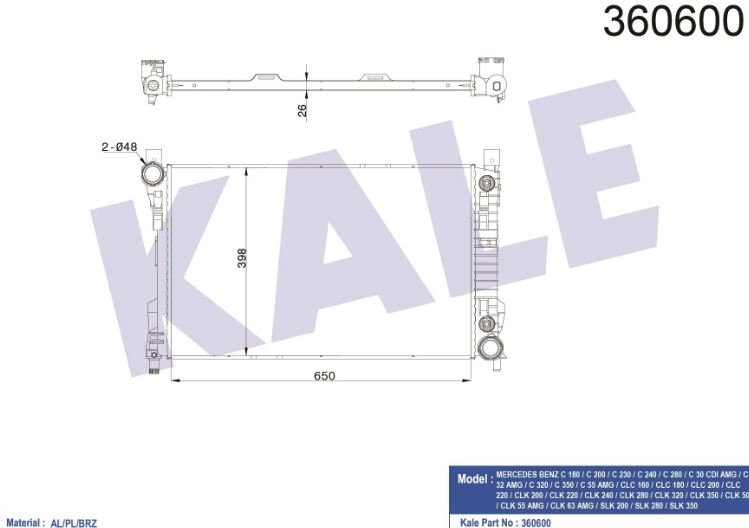 SU RADYATÖRÜ (BRAZING)(AT) M.BENZ C 180-C 200-C 230-C 240-C 280-C 30