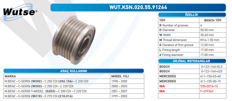 ALTERNATÖR KASNAĞI (BOSCH TİPİ) M.BENZ E1999-2002