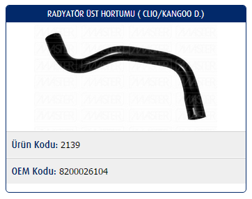 RADYATÖR ÜST HORTUMU RENAULT CLIO II 1.5 K9K / KANGOO 1.5 K9K