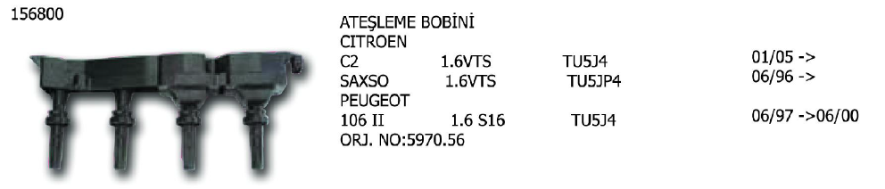 ATEŞLEME BOBİNİ HONDA ACCORD 85-89 / CIVIC 87-89 / CRX 87-92 / INTEGRA 86-89 / PRELUDE 86-90 / NISSAN SUNNY 86-88 / FORD MONDEO 00-07 / CITROEN C2 05- / SAXO 96-04 / ROVER 200 93-00 / 25 99-05 / 400 96-98