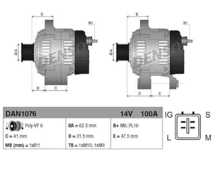 ALTERNATÖR 12V. 100A. TOYOTA AURUS 1.4 D4D 07- / COROLLA 1.4D4D  04-