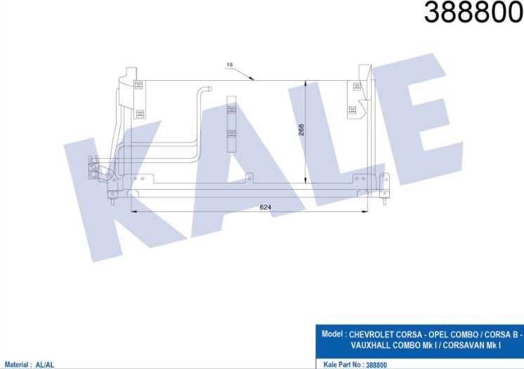 KLİMA RADYATÖRÜ (BRAZING)(MT)(KURUTUCUSUZ) OPEL COMBO-CORSA-CORSA B AL/AL 64