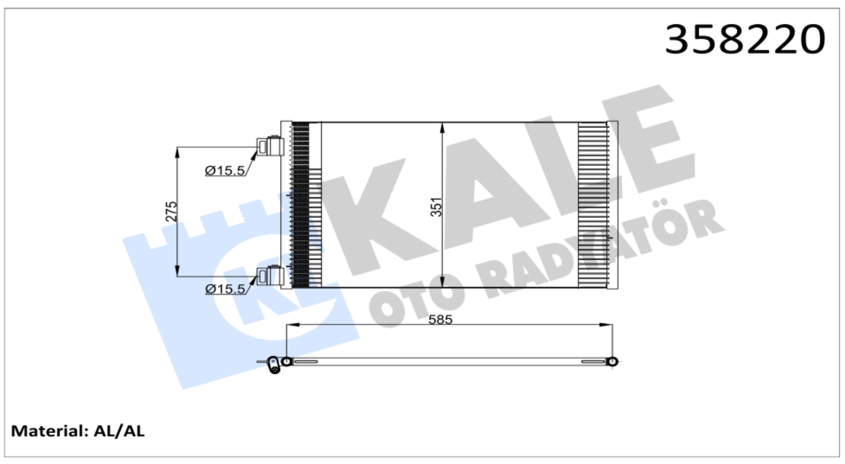 KLİMA RADYATÖRÜ (BRAZING)(KURUTUCUSUZ)(E.N.342550) M.BENZ CITAN 108/109/111/112CDI 12-21 / RENAULT KANGOO EXPRESS / KANGOO / GRAND KANGOO II 1.5DCI 1.6 16V 08-