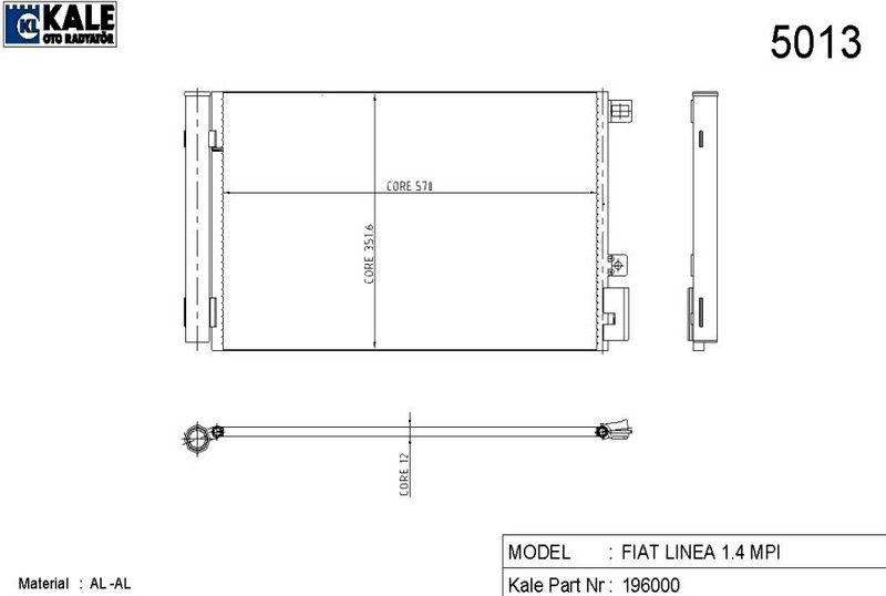 KLİMA RADYATÖRÜ (BRAZING)(MT)(KURUTUCULU) LINEA 1,4 MPI (1 SIRA ALB)