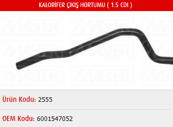 KALORİFER ÇIKIŞ HORTUMU DACIA LOGAN 1.4-1.6 (K7J-K7M)