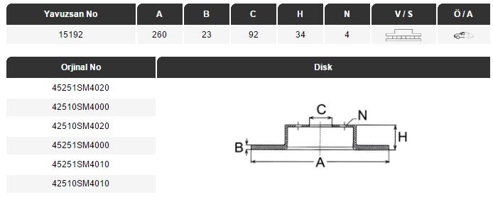 FREN DİSKİ (ÖN)(260MM) ACCORD 1.8-2.0 92-01