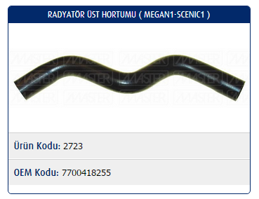 RADYATÖR ÜST HORTUMU RENAULT MEGANE I 1.4-1.6 8V -97 / SCENIC I 1.4-1.6 8V -97