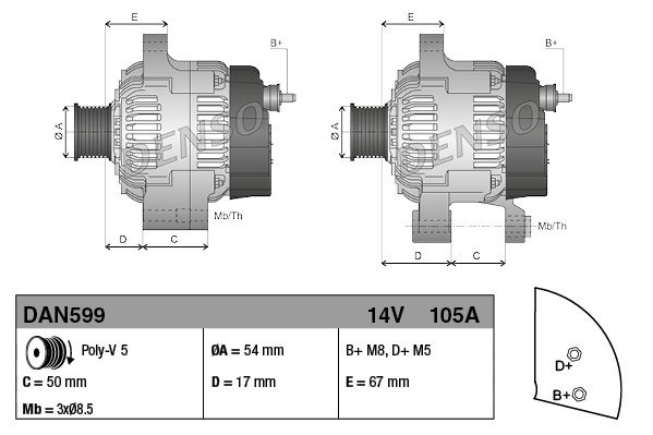 ALTERNATÖR 12V. 105A. FIAT STILO 1.4 16V 05-08 / PUNTO 1.4 12-