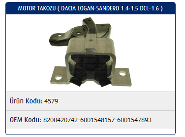 MOTOR TAKOZU DACIA LOGAN 1.4 MPI-1.5 DCİ-1.6 / SANDERO 1.4 MPI-1.5 DCI-1.6