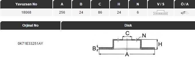 FREN DİSKİ (ÖN)(256MM) KIA Hİ BESTA 2.7 97-