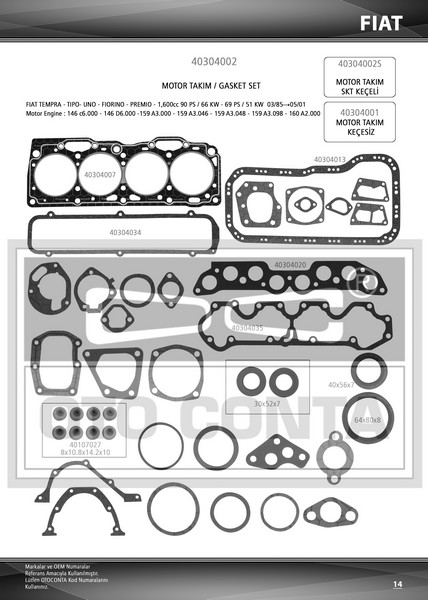 TAKIM CONTASI (1,80MM)(SUBAP LASTİKLİ)(S.K.C STD) FIAT TEMPRA 1.6 SLX / TİPO 1.4