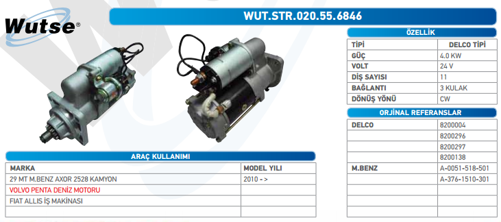 MARŞ MOTORU 24V (DELCO TİPİ) 4,0KW 11T M.B AXOR 10-