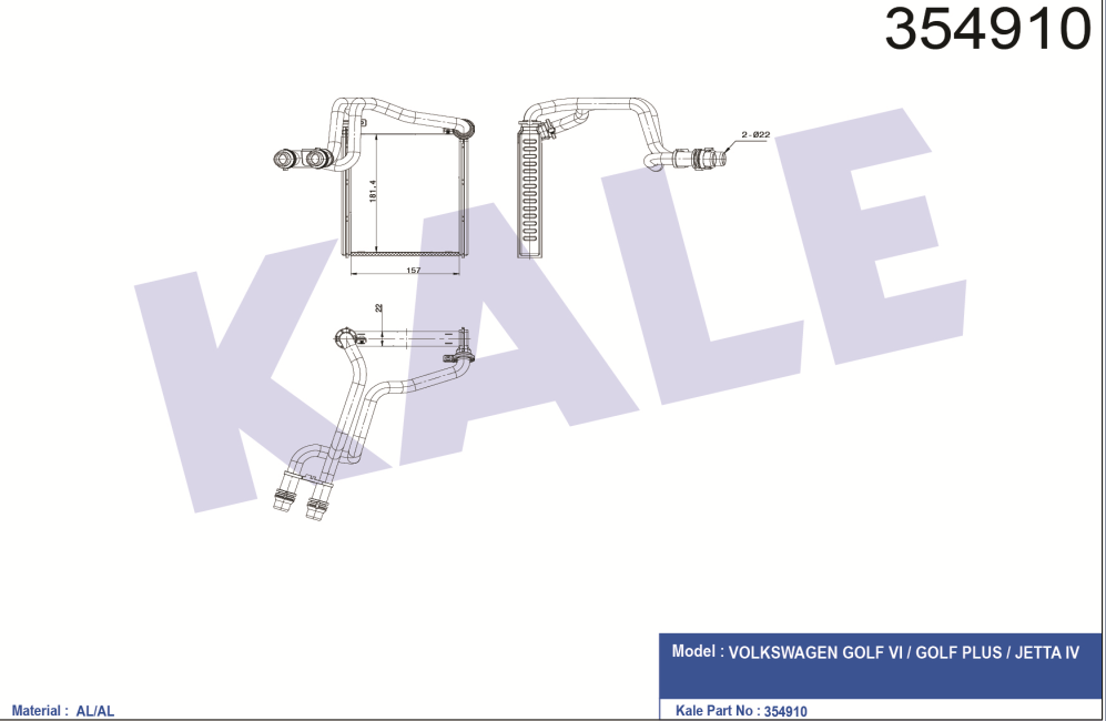 KALORİFER RADYATÖRÜ (BRAZING)(BORULU) VW GOLF VI 10-14 /GOLF PLUS/JETTA IV 11-