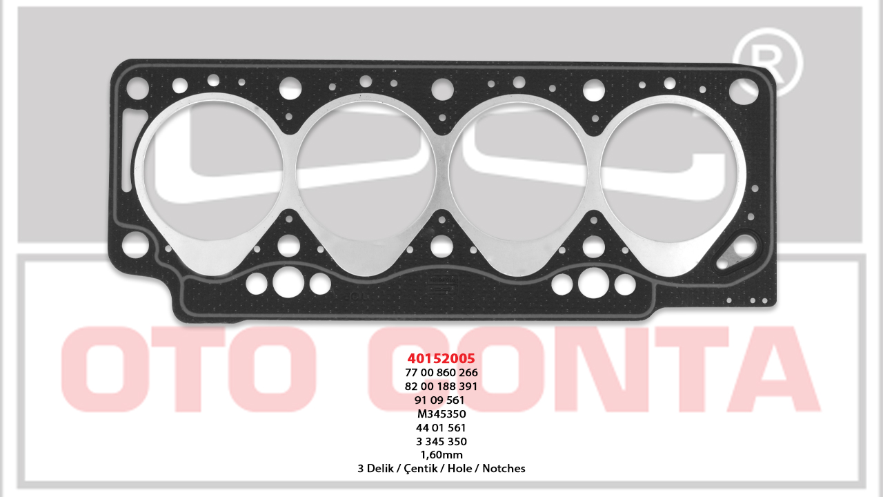 SİLİNDİR KAPAK CONTASI (1,60MM)(3 DELİK) RENAULT R19 1.9D / KANGOO 1.9D / MEGANE 1.9D