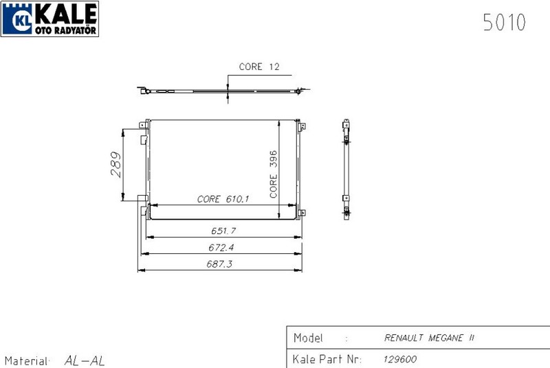 KLİMA RADYATÖRÜ (BRAZING)(KURUTUCUSUZ) MEGANE II (1 SIRA ALB)