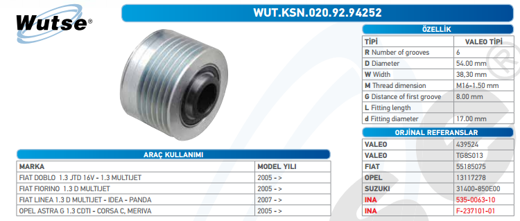 ALTERNATÖR KASNAĞI (VALEO TİPİ) FIAT DOBLO/PALIO/FIORINO/IDEA