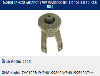 ŞNZIMAN TAKOZU (AHTAPOT) VW TRANSPORTER 1.9 TDI.-2.0 TDI.-2.5 TDI.