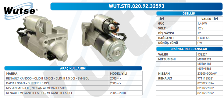 MARŞ MOTORU 12V (VALEO TİPİ) CLIO II 1.4-DUSTER