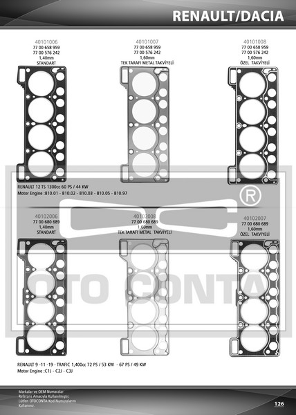 SİLİNDİR KAPAK CONTASI (1,40 MM)(SİYAH) RENAULT R12 1.3