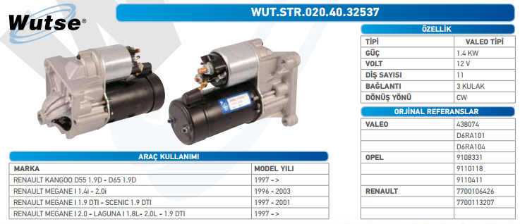 MARŞ MOTORU 12V (VALEO TİPİ) MGN I 1.4İ/CLIO II 2.0