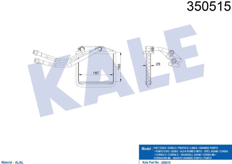 KALORİFER RADYATÖRÜ (BRAZING)(BORULU)(18mm) FIAT DOBLO 10-/LİNEA/FİORİNO/G.PUNTO/EGEA/OPEL CORSA D-E/ADAM(BORULU TİP)