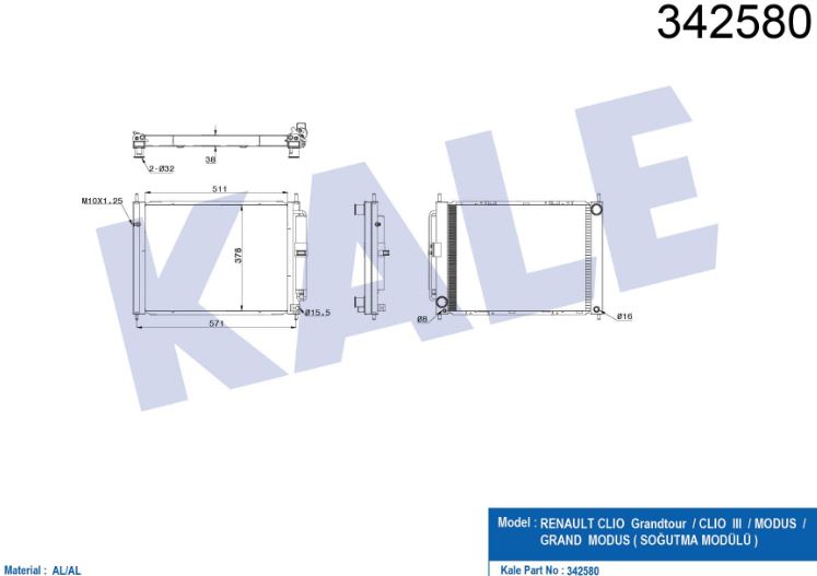 SU RADYATÖRÜ+KLİMA RADYATÖRÜ (BRAZING)(MT) RENAULT CLIO III-MODUS 1.5 DCİ