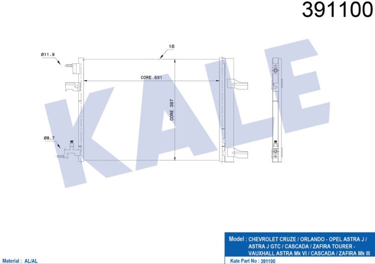 KLİMA RADYATÖRÜ (BRAZING)(KURUTUCULU) OPEL ASTRA J-CASCADA