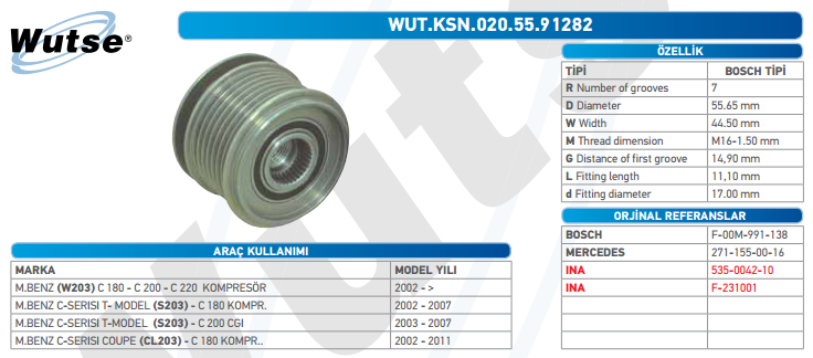 ALTERNATÖR KASNAĞI (BOSCH TİPİ) M.BENZ C180 KOMPRESOR