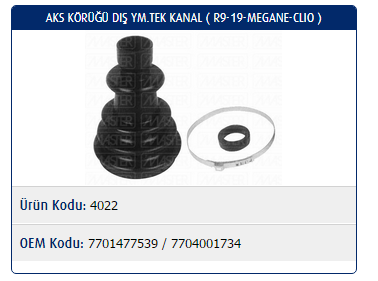 AKS KÖRÜĞÜ (DIŞ)(TEK KANAL) RENAULT R9 / R11 / R19 / CLIO I / MEGANE