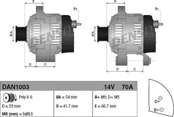 ALTERNATÖR 12V. 70A. FIAT DOBLO 1,3D MJET 05- / FIORINO 1,3D MJET 07-