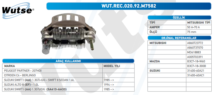 DİOT TABLASI (MITSUBISHI TİPİ) PEUGEOT PARTNER - 207 HDI