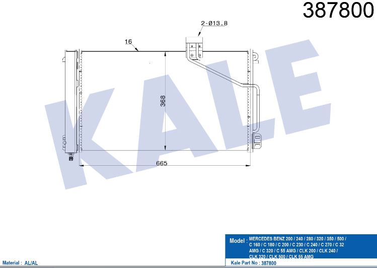 KLİMA RADYATÖRÜ (BRAZING)(AT/MT)(KURUTUCULU) M.BENZ (C-CLASS) W203/S203 C160, C180, C200, C220, C230, C240, C270, C320, C200/220/270CDI, 32-55AMG 00-08 / CLK (C209, A209) 200, 240, 270, 320, 500 02-10