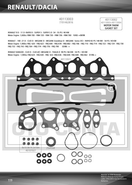 ÜST TAKIM CONTASI (SUBAP LASTİKLİ) RENAULT R9 1.9D