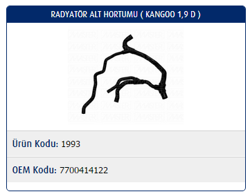 RADYATÖR ALT HORTUMU RENAULT KANGOO 1.9D / CLIO I 1.9D