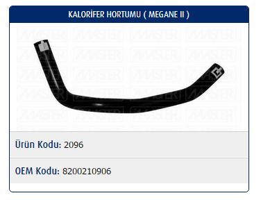 KALORİFER HORTUMU RENAULT MEGANE II 1.4-1.6 16V / SCENIC II 1.4-1.6 16V