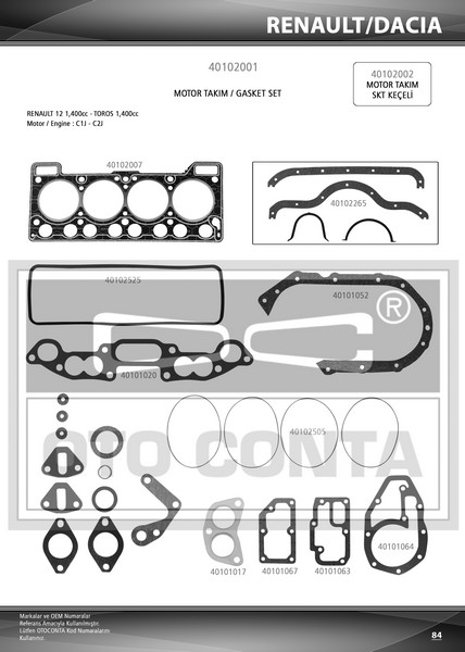 TAKIM CONTASI (1,40MM)(KEÇESİZ)(S.K.C) RENAULT R9 1.4 / R12 1.4