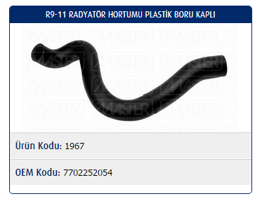 RADYATÖR HORTUMU (PLASTİK BORU KAPLI) RENAULT R9 1.4-1.6 KRB. / R11 1.4-1.6 KRB.