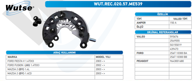 DİOT TABLASI (VALEO TİPİ) F.FIESTA 1,4TDCI -F.FUSION 1,4TD