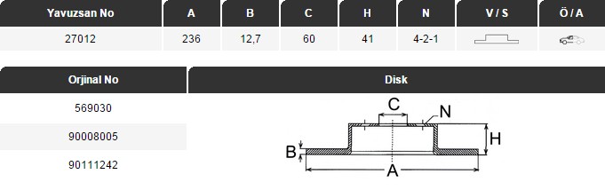 FREN DİSKİ (ÖN)(236MM) ASTRA 91-98,CORSA B COMBO 94-00