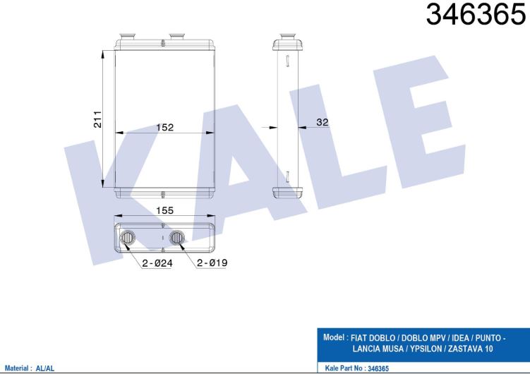 KALORİFER RADYATÖRÜ (BRAZING)(ESKİ NO:0183831AB) FIAT DOBLO / DOBLO MPV 01+ / IDEA 04+