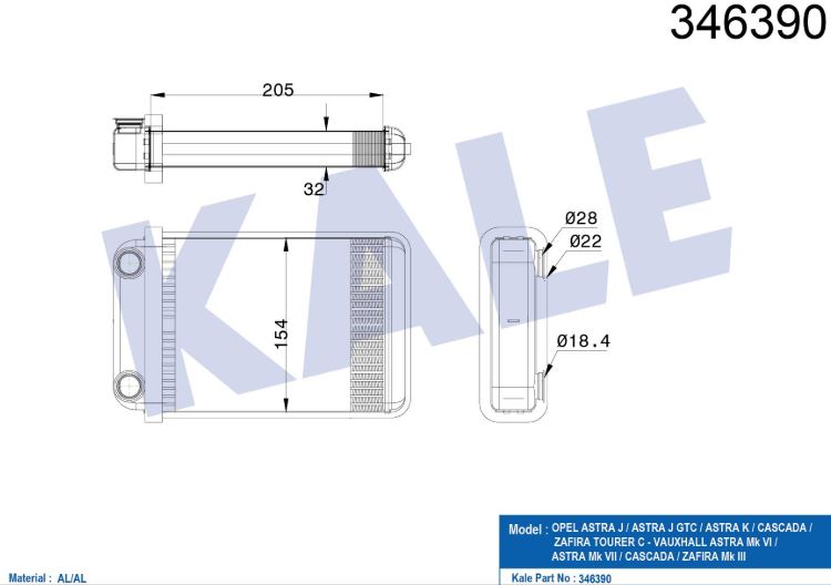 KALORİFER RADYATÖRÜ (BRAZING) OPEL ASTRA J-ASTRA J GTC-ASTRA K-CASCADA