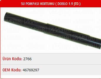 SU POMPASI HORTUMU FIAT DOBLO 1.9 JTD 00-