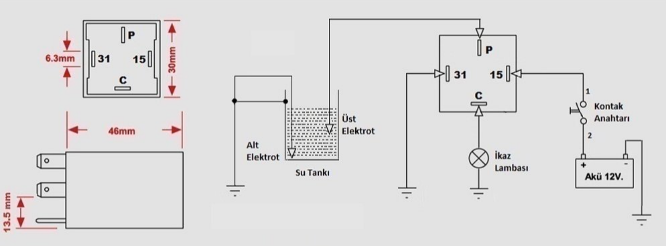 12V. NEGATİF SU SEVİYESİ RÖLE (-) 