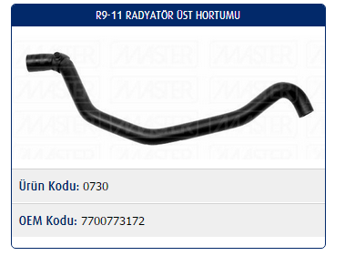 RADYATÖR ÜST HORTUMU RENAULT R9 1.4-1.6 KRB. / R11 1.4-1.6 KRB.