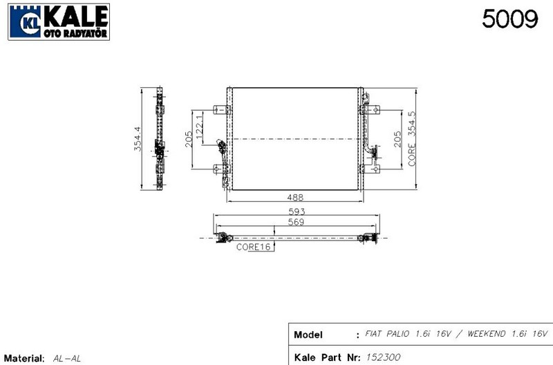 KLİMA RADYATÖRÜ (BRAZING)(AT/MT)(KURUTUCUSUZ) PALIO 1,4/1,6 (1 SIRA ALB)