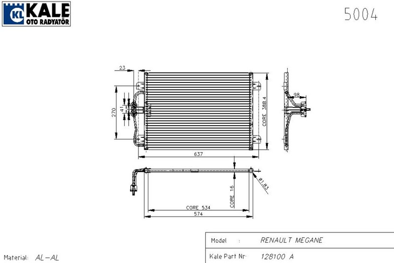 KLİMA RADYATÖRÜ (BRAZING)(AT/MT)(KURUTUCUSUZ) MEGANE I (1 SIRA ALB)