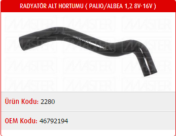 RADYATÖR ÜST HORTUMU FIAT PALIO 1.2 8V-16V 02- / ALBEA 1.2 8V-16V 02-