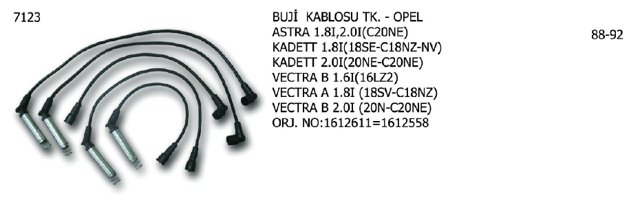 BUJİ KABLOSU TK. OPEL ASTRA 1.6 95-98 / 1.4İ 98-02 / 1.6İ 98-02 / 2.0İ 91-98 / CALIBRA A 90-97 / VECTRA 89-95